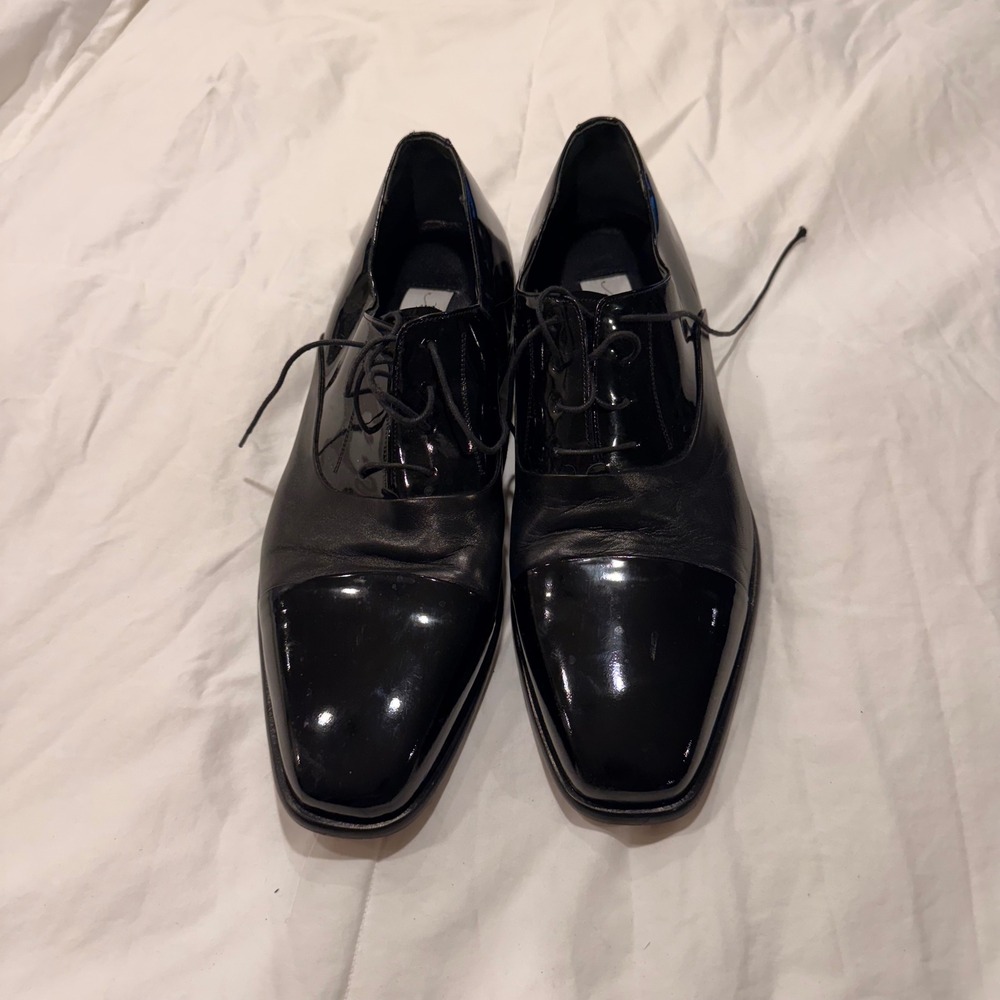 Mezlan Concerto Mens Black Patent Leather Cap Toe Tuxedo Oxford Shoes Size 15M